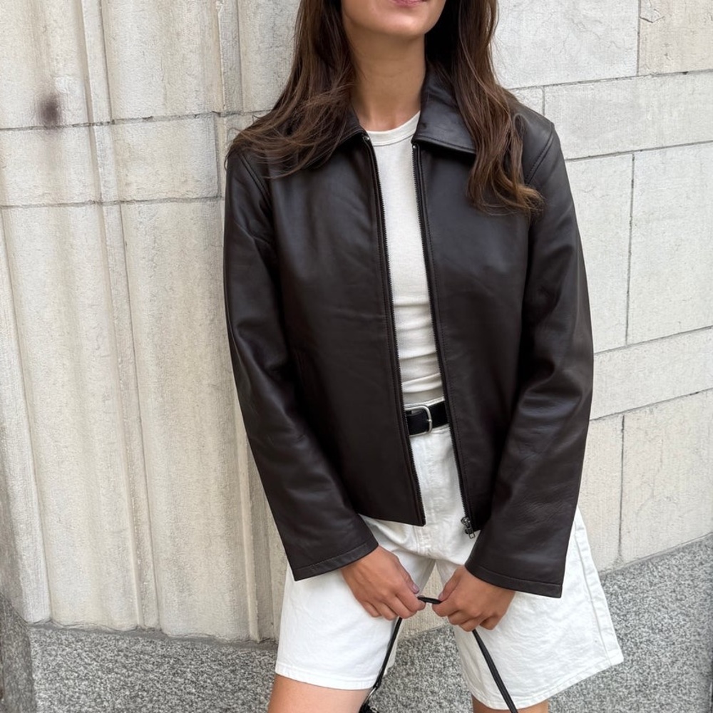NWOT WORN VINTAGE Gaia Brown Leather Zip Jacket